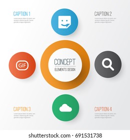 Internet Icons Set. Collection Of Overcast, Chat, Magnifier And Other Elements. Also Includes Symbols Such As Sticker, Animation, Search.
