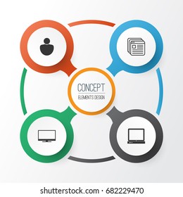 Internet Icons Set. Collection Of PC, Display, User And Other Elements. Also Includes Symbols Such As Browser, PC, Screen.