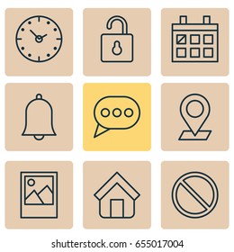Internet Icons Set. Collection Of Pinpoint, Obstacle, Calendar And Other Elements. Also Includes Symbols Such As Obstacle, Watch, Message.