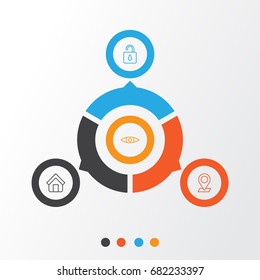 Internet Icons Set. Collection Of Pinpoint, Estate, Unlock And Other Elements. Also Includes Symbols Such As Open, In, Home.