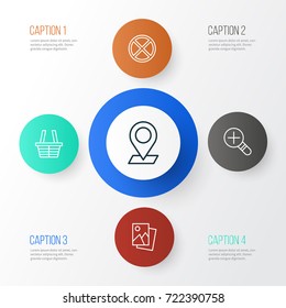 Internet Icons Set. Collection Of Pinpoint, Shop, Exit And Other Elements. Also Includes Symbols Such As Basket, Image, Plus.