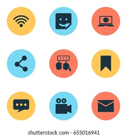Internet Icons Set. Collection Of Publish, Message, Laptop And Other Elements. Also Includes Symbols Such As Wifi, Network, Publish.