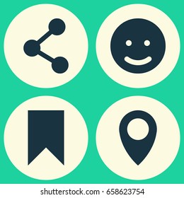Internet Icons Set. Collection Of Publish, Pin, Flag And Other Elements. Also Includes Symbols Such As Emoji, Pennant, Publish.