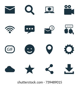 Internet Icons Set. Collection Of Publish, Camcorder, Magnifier And Other Elements. Also Includes Symbols Such As Magnifier, Overcast, Web.