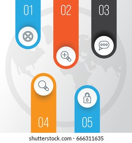 Internet Icons Set. Collection Of Research, Message Bubble, Unlock And Other Elements. Also Includes Symbols Such As Bubble, Speech, Glass.