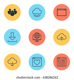 Internet Icons Set. Collection Of Save Data, Data Synchronize, Computer Network And Other Elements. Also Includes Symbols Such As Web, Browser, Website.
