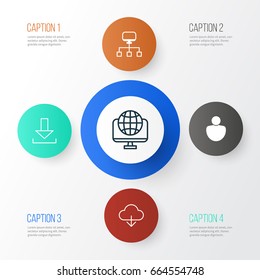 Internet Icons Set. Collection Of Save Data, Login, Computer Network And Other Elements. Also Includes Symbols Such As User, Person, Web.