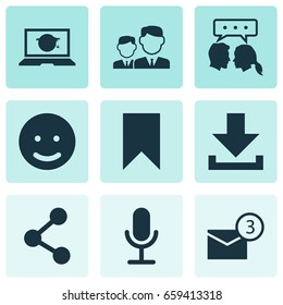 Internet Icons Set. Collection Of Smile, Conversation, Inbox And Other Elements. Also Includes Symbols Such As Mail, Flag, Download.