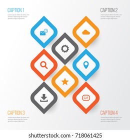 Internet Icons Set. Collection Of Star, Overcast, Gif Sticker And Other Elements. Also Includes Symbols Such As Seek, Setting, Sticker.