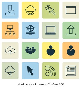 Internet Icons Set. Collection Of Storage, Upload, Mouse And Other Elements. Also Includes Symbols Such As Www, Profile, PC.