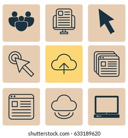 Internet Icons Set. Collection Of Team, Mouse, Website Bookmarks And Other Elements. Also Includes Symbols Such As News, Tap, Group.