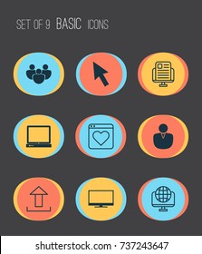 Internet Icons Set. Collection Of Team, Mouse, Global And Other Elements. Also Includes Symbols Such As Page, Transfer, Click.