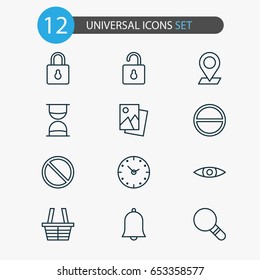Internet Icons Set. Collection Of Time, Alert, Unlock And Other Elements. Also Includes Symbols Such As Research, Remove, Photo.