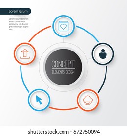 Internet Icons Set. Collection Of Virtual Storage, Mouse, Followed Website And Other Elements. Also Includes Symbols Such As Send, Cursor, Cloud.