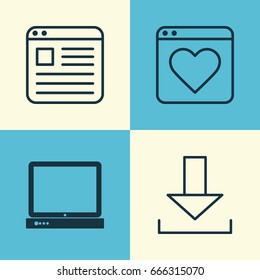 Internet Icons Set. Collection Of Website Page, PC, Followed Website And Other Elements. Also Includes Symbols Such As Desktop, Download, Website.
