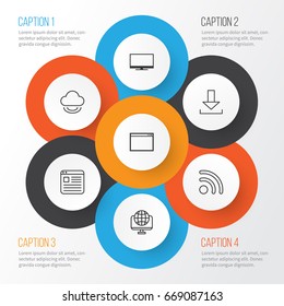 Internet Icons Set. Collection Of Wifi, Display, Website Page And Other Elements. Also Includes Symbols Such As Login, Screen, Virtual.