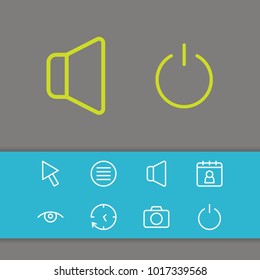 Internet icons set with date block, list and volume elements. Set of internet icons and text concept. Editable vector elements for logo app UI design.