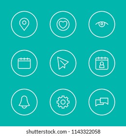 Internet icons set with eye, pin and bell elements. Set of internet icons and origami concept. Editable vector elements for logo app UI design.