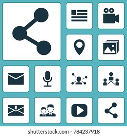 Internet icons set with form, camcorder, relation and other relation elements. Isolated vector illustration internet icons.