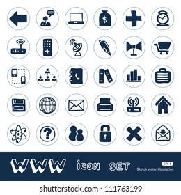 Internet icons set. Hand drawn sketch illustration isolated on white background