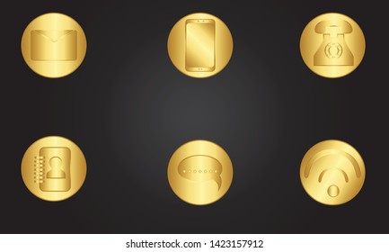 Internet Icons. Set Icon Social Media .icon Set Color Gold With Black Background