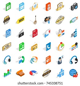 Internet icons set. Isometric style of 36 internet vector icons for web isolated on white background