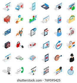 It Internet Icons Set. Isometric Style Of 36 It Internet Vector Icons For Web Isolated On White Background