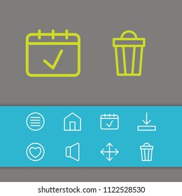 Internet icons set with navigate, heart and trash elements. Set of internet icons and love concept. Editable vector elements for logo app UI design.