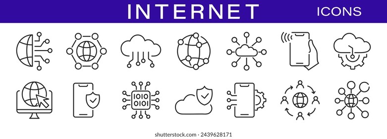 Internet icons set. Network line icon collection. Vector illustration.