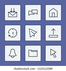 Internet icons set with paper plane, bell and upload elements. Set of internet icons and cursor concept. Editable vector elements for logo app UI design.