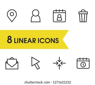 Internet icons set with pin, trash and minimize elements. Set of internet icons and garbage concept. Editable vector elements for logo app UI design.