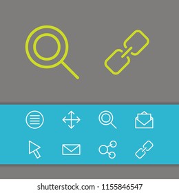 Internet icons set with search, list and share elements. Set of internet icons and cursor concept. Editable vector elements for logo app UI design.