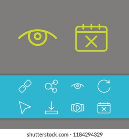 Internet icons set with share, cursor and calendar elements. Set of internet icons and publish concept. Editable vector elements for logo app UI design.