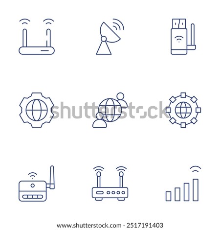Internet icons set. Thin Line style, editable stroke. wifi, wifi router, world, wifi signal.