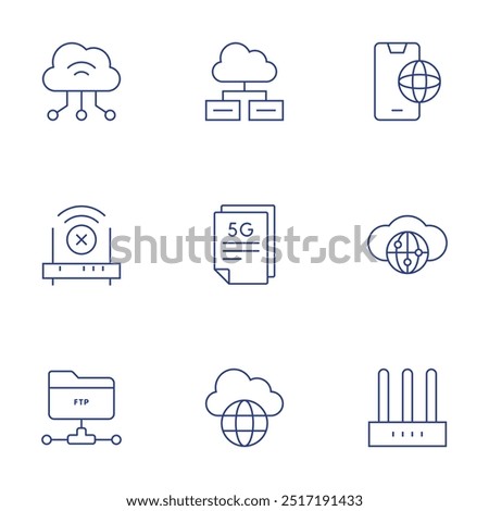 Internet icons set. Thin Line style, editable stroke. cloud computing, connectivity, contract, ftp, global, internet, internet service.