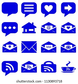 internet icons set - website blue buttons vector - message icon on white background   
