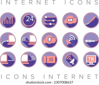 internet icons internet, telephony, video surveillance, cloud, integration, television, connector, fiber optic,