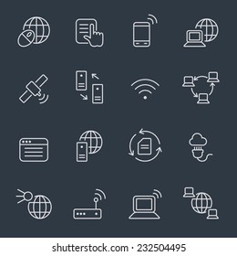 Internet icons, thin line design, dark background