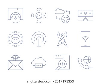 Internet icons. Thin Line style, editable stroke. wifi, internet, internet connection, mail, meta, password, phone call, hub, worldwide.