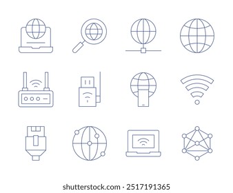 Ícones da Internet. Estilo Thin Line, curso editável. globalização, wifi, internet sem fio, rede, redes, internet, lan, laptop, roteador sem fio.