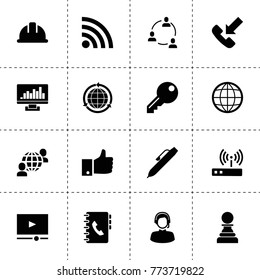 Internet icons. vector collection filled internet icons. includes symbols such as globe, incoming call, communication, pen, safety helmet. use for web, mobile and ui design.