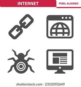 Iconos de Internet. Web, weblink, sitio web, página web, error, araña, conjunto de iconos vectoriales de computadora.