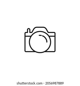 Internet and interface concept. Modern outline high quality illustration for banners, flyers and web sites. Editable stroke in trendy flat style. Line icon photo camera isolated on white background 
