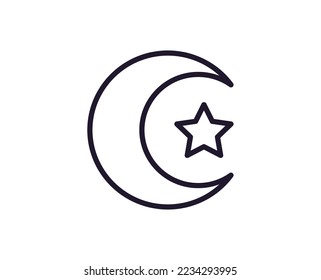 Internet and interface symbols in line style. Vector sign for apps, web sites, UI. Perfect for web sites, apps, stores, shops. Vector line icon of star near The Moon 