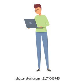 Internet laptop admin icon cartoon vector. Server engineer. Datacenter worker