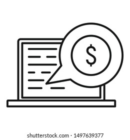 Internet laptop banking icon. Outline internet laptop banking vector icon for web design isolated on white background