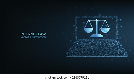 Internet law concept design.Cyber Law as digital legal services Labor law, Lawyer on Dark Blue background.