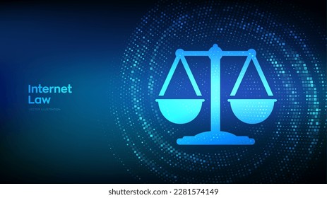 Internet law. Cyberlaw as digital legal services or online lawyer advice concept. Labor law, Attorney at law. Binary code Data Flow. Virtual tunnel warp made with digital code. Vector illustration.