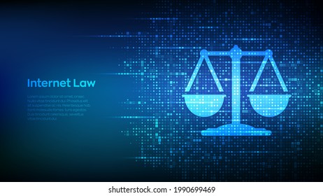 Internet law icon made with binary code. Cyberlaw as digital legal services or online lawyer advice concept. Labor law, Lawyer, Attorney at law. Digital binary data and streaming digital code. Vector.