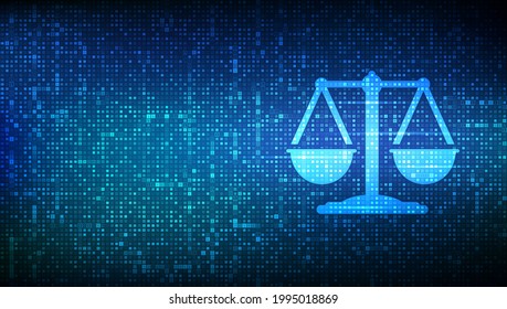 Internet law icon made with binary code. Cyberlaw as digital legal services or online lawyer advice concept. Labor law, Lawyer, Attorney at law. Digital binary data and streaming digital code. Vector.